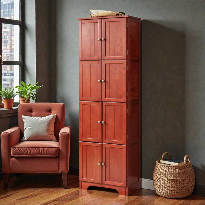 72.4 in Tall Storage Cabinet with 8 Doors and 4 Shelves, Freestanding Bookshelf Pantry Cabinet for Living Room