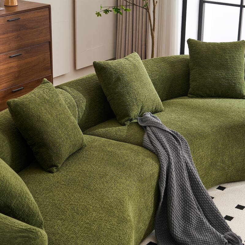 Full Compression Sponge Chenille Curved Sleeper Sofa Couch with 4 Pillows