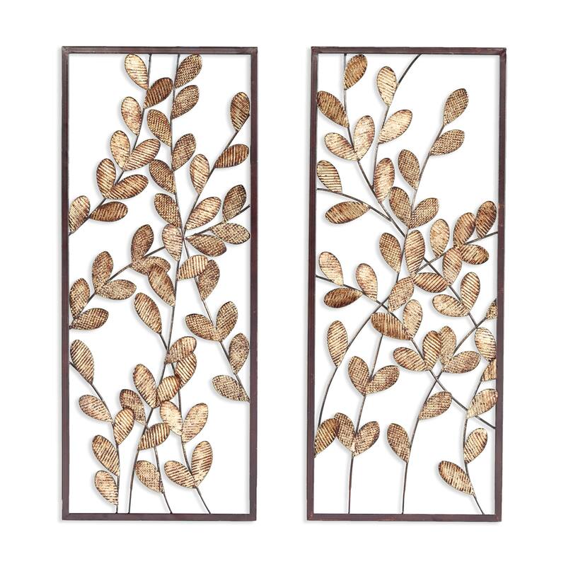 SEI Furniture Benjen Transitional Yellow & Gold Metal Leaves Wall Decor