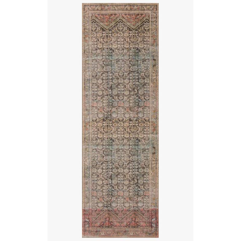 Alexander Home Tremezzina Printed Geometric Botanical Distressed Rug - 2'-6" x 7'-6" - Charcoal / Multi