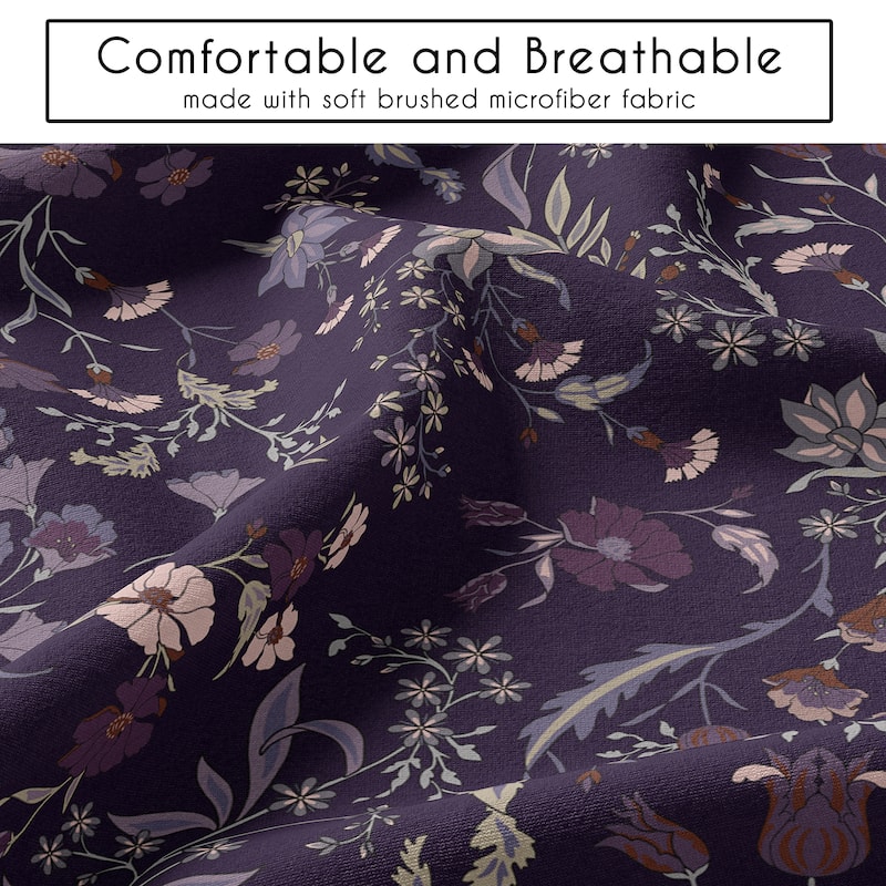 Sweet Jojo Designs Boho Wildflower Vintage Floral Girl 3pc King Duvet Cover Bedding Set - Purple, Teal, Botanical Garden, Flower