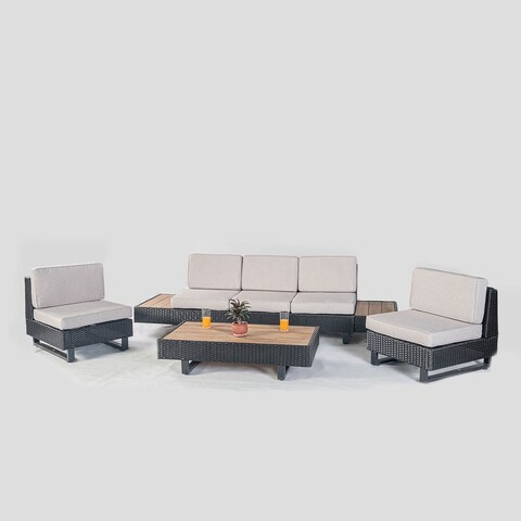 Lacoo 4 piece 5-seater Patio Sectional Sofa Set with Acacia wood table