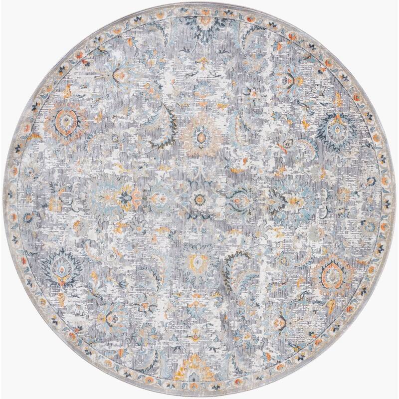 Livabliss Hassler Transitional Floral Area Rug - Grey/Yellow - 7'10" Round