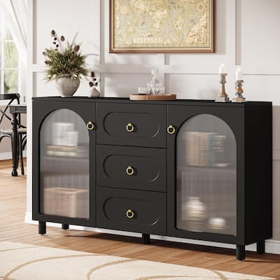 Modern Large Buffet Cabinet with Storage, 59" Wooden Storage Cabinet with 2 Acrylic Doors & 3 Drawers