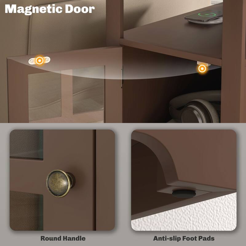 End Table with Charging Station, Narrow Side Table with USB Ports and Outlets,