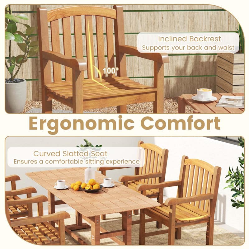 Costway 1/2/4 PCS Teak Wood Patio Dining Chair Outdoor Armchair with - 1 PCS