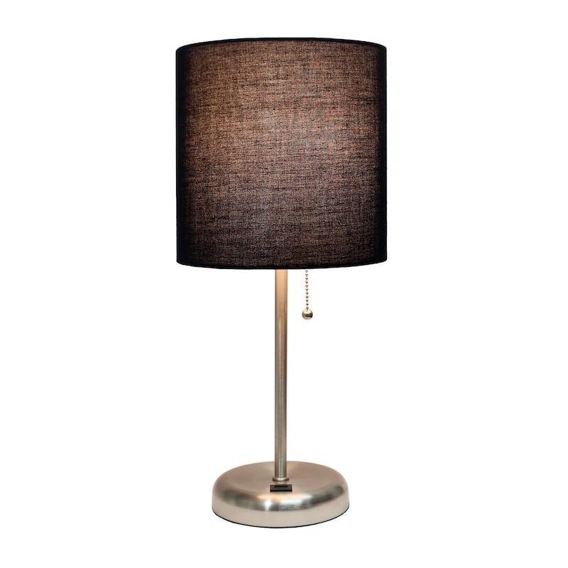 19.5" USB Port Feature Metal Lamp in Steel w Aqua Shade