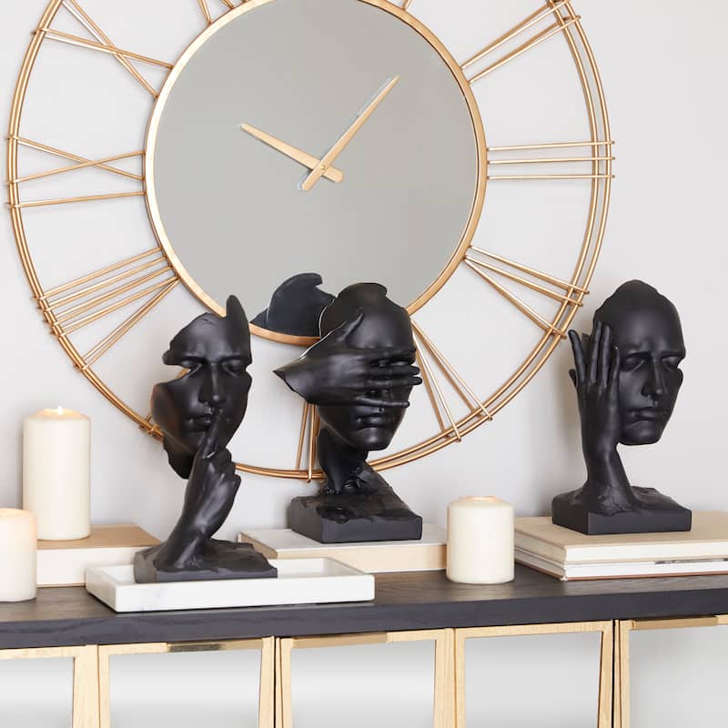 Polystone Face Sculpture - Set of 3 Black - Roche River Decor - 7"W x 7"L x 12"H
