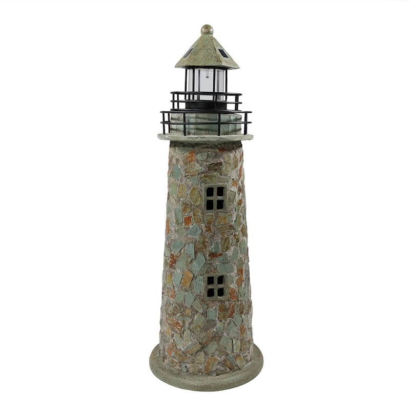 Sunnydaze Cobblestone Solar LED Lighthouse - 35" H - 35"