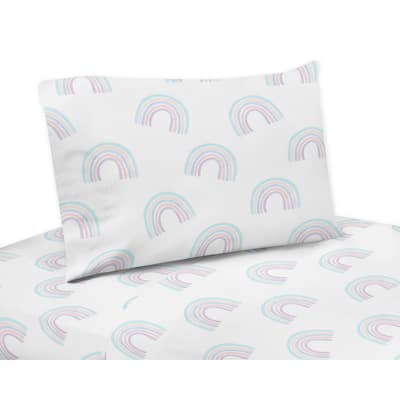 Sweet Jojo Designs Pastel Rainbow Collection 4-piece Queen Sheet Set - Blush Pink, Purple, Teal, Blue and White