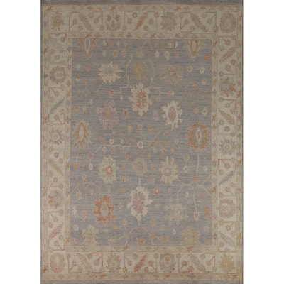 Vegetable Dye Oushak Turkish Area Rug Handmade Blue Floral Wool Carpet - 7'11" x 10'0"