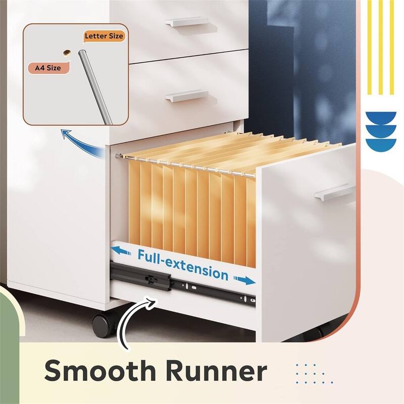 3 Drawer Wood Mobile File Cabinet