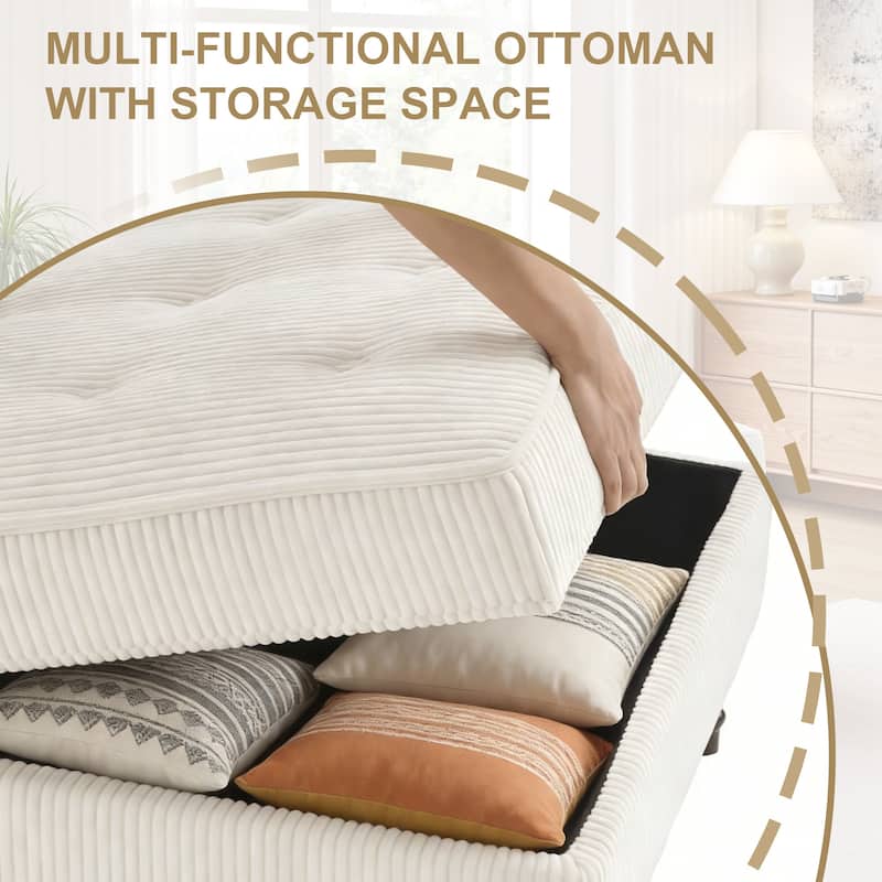 Corduroy Flip Top Dual-Use Storage Ottoman Coffee Table