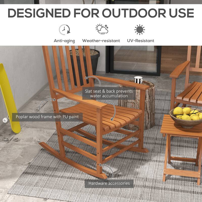 Outsunny Wooden Rocking Chair Set w/ Foldable Side Table, Outdoor Rocker Chairs
