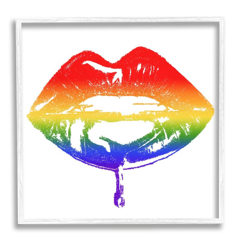 Stupell Rainbow Puckered Lips Retro Cosmetic Drip Kiss Framed Wall Art