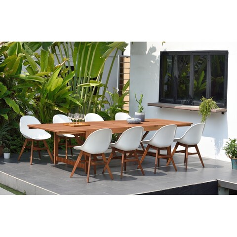 Amazonia Hawaii White 9-Piece Extendable Rectangular Patio Dining Set - 9 Piece