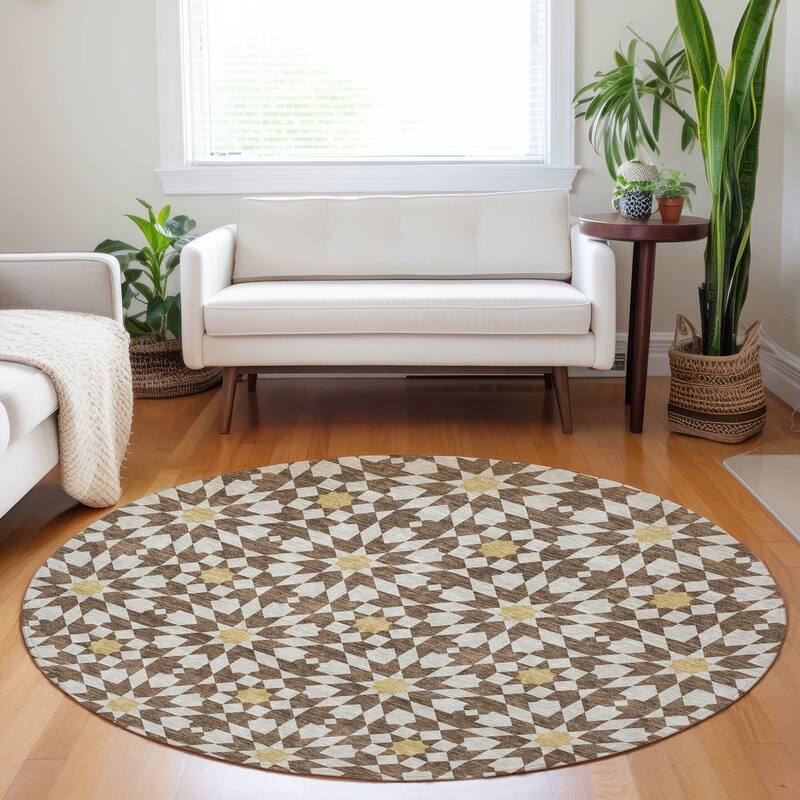 Premium Washable Super Soft Modern Mosaic Mayfield Rug - Chocolate - 8' x 8'