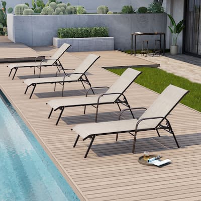Set of 4 Lounge Chairs Outdoor Chaise Lounge with Arms and Adjustable Back