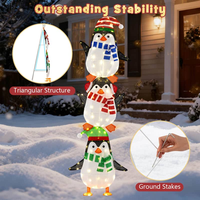 Costway Lighted Penguins Decoration Set of 3 with 156 Warm White - as pic shows - See Details