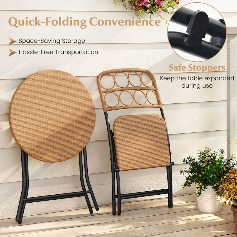 Costway 3 PCS Patio Bistro Set with Wicker Seat & Tabletop for - See Details