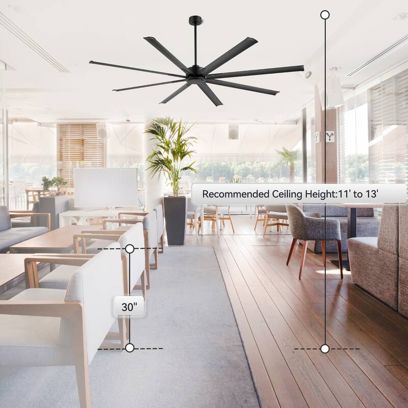 Large 72"/84"/96"/120" Black Ceiling Fan with Remote without Light-6/8 Aluminum Blades