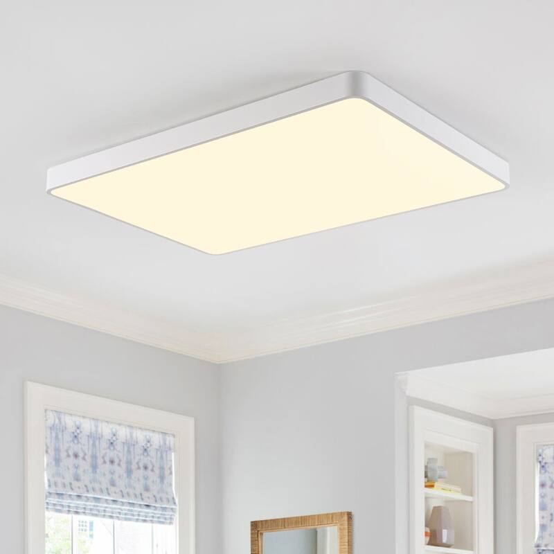 Dimmable LED Wide Rectangular Flush Mount Light 33.9 in - White