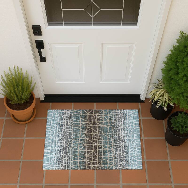 Machine Washable Indoor/ Outdoor Boho Global Chantille Rug - Teal - 1'8" x 2'6"
