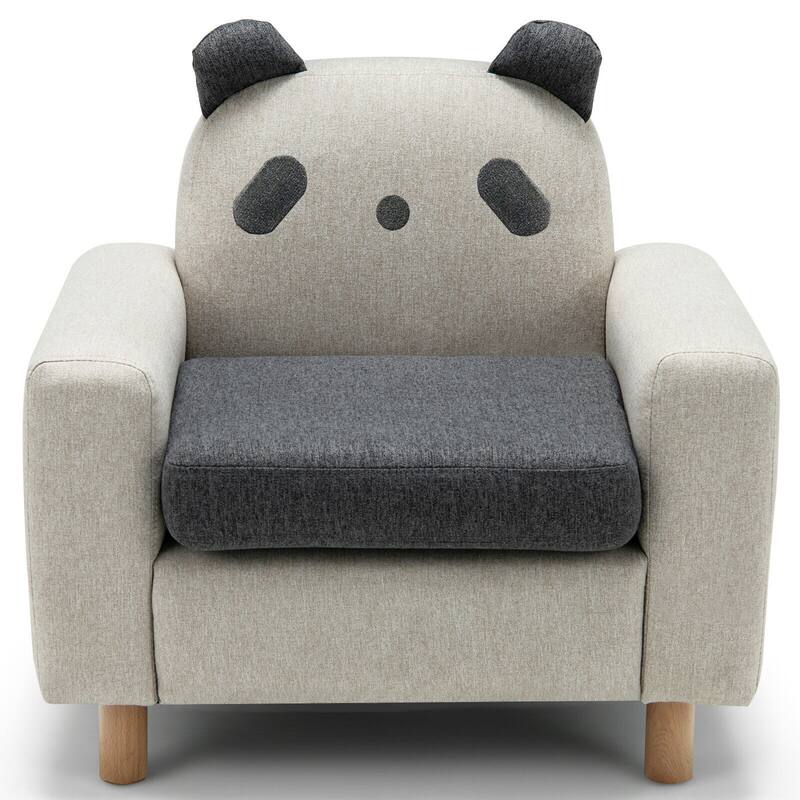 Gymax Kids Dinosaur/Panda/Chick Sofa Wooden Armrest Chair Couch w/ - Beige + Grey - panda