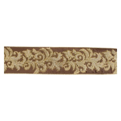 Gold Trim Brown Damask Wired Ribbon 4 Inch x 5 Yards for Crafts - 180” x 4”x 0.25”
