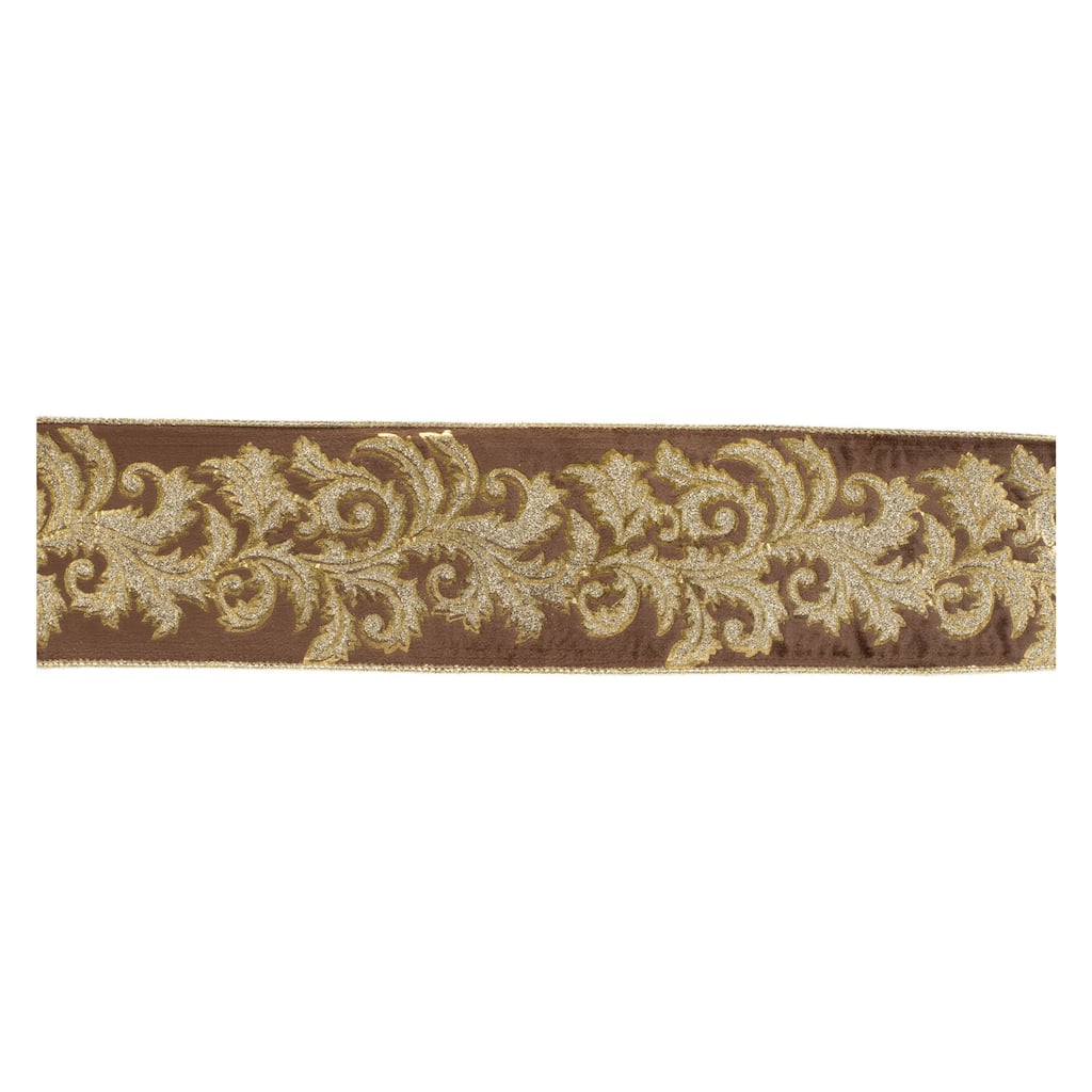 Embroidered Damask Wired Ribbon 4" x 5 Yds. - N/A