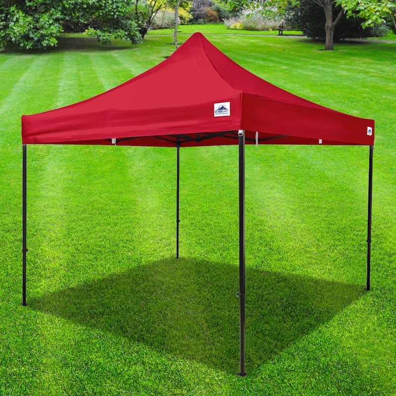 Instant Shade Canopy, Light Steel Frame Pop Up Tent With Heavy Duty Wheeled Carry Bag, 10' X 10' - Red