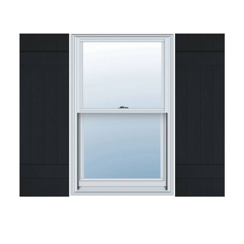 Builders Edge, Standard Four Board Joined (2 Batten), Board-n-Batten Shutters, Includes Matching Installation Spikes (Per Pair) - 14"W x 51"H - Black