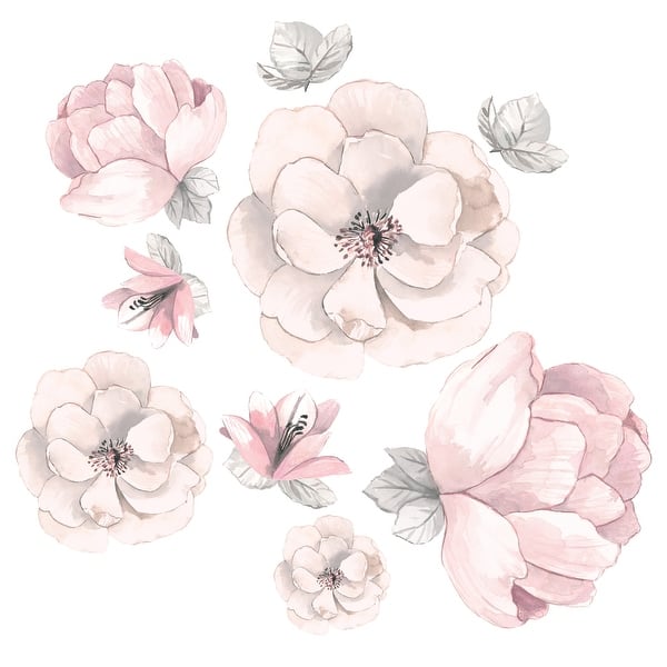 slide 2 of 3, Lambs & Ivy Signature Botanical Baby Pink/Gray Watercolor Floral Wall Decals