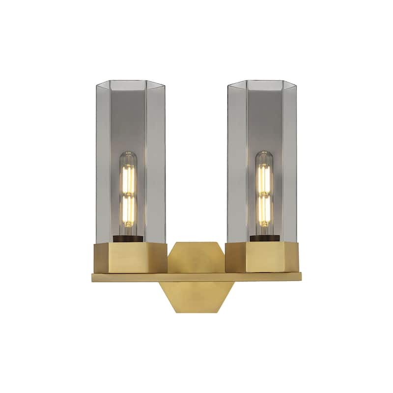 Innovations Lighting 427-2W-17-14 Claverack Vanity Claverack 2 Light - Brushed Brass / Plated Smoke