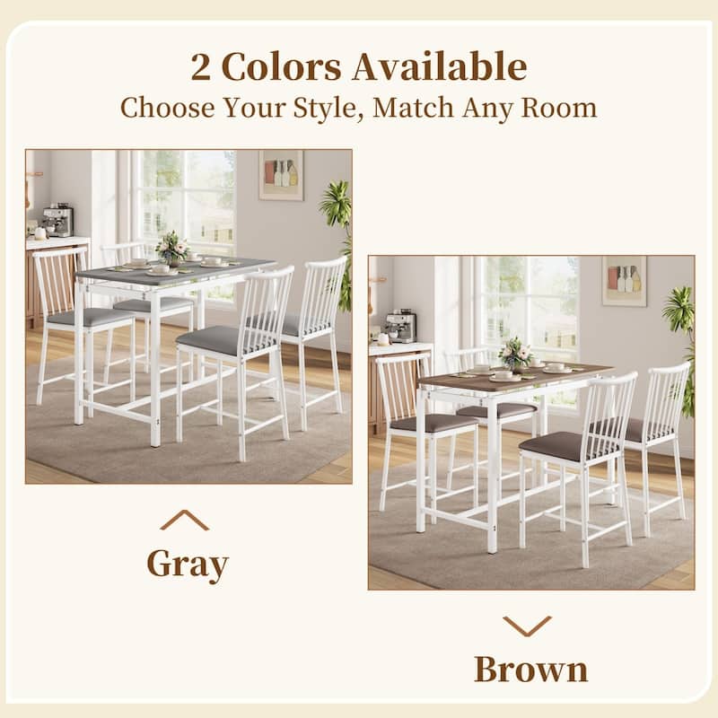 5-Piece Rectangular Dining Table Set with 4 Upholstered Chairs