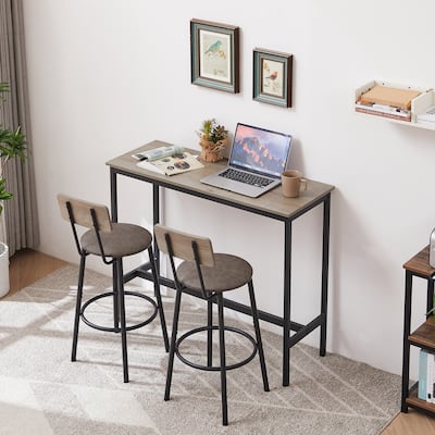 Modern Industrial Design Bar Table Set With Wine Bottle Storage Rack,Bar Table Set of 3