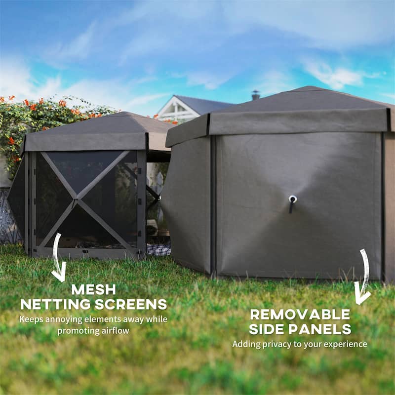 Brown Oxford Fiberglass Nylon Mesh Canopy Tent for 10-12 People - 70.9" x 70.9" x 86.6"