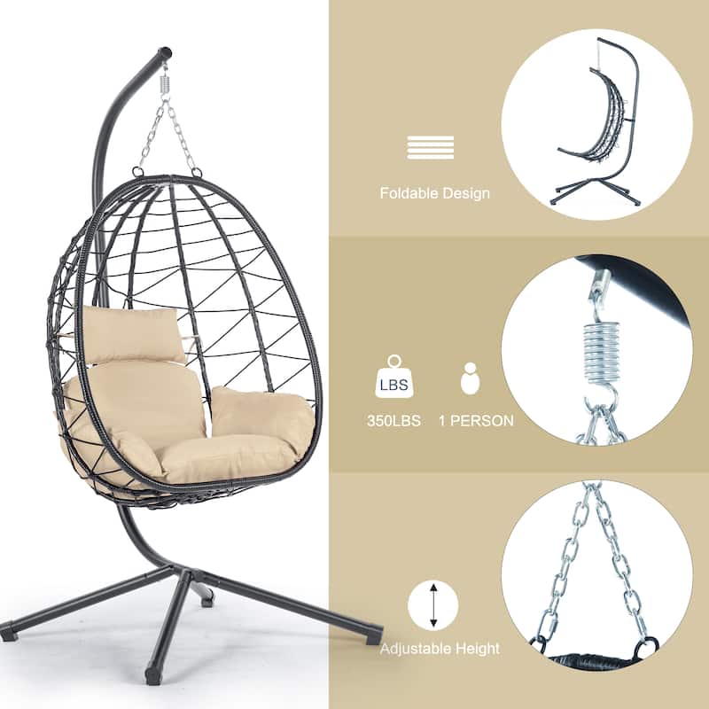 Egg Chair with Stand Indoor Outdoor Swing Chair Patio Wicker Hanging Egg Chair Hanging Basket Chair Hammock Chair with Stand
