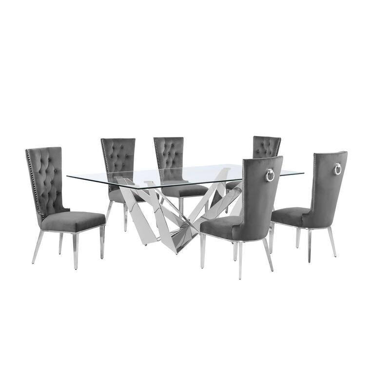 Best Quality Furniture D402/3-SC330-7 Dining Set with 94" 15mm Glass with Bevel