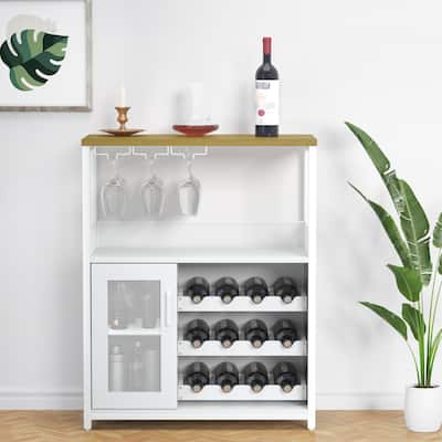 Coffee Wine Bar Cabinet with Storage and Detachable Rack