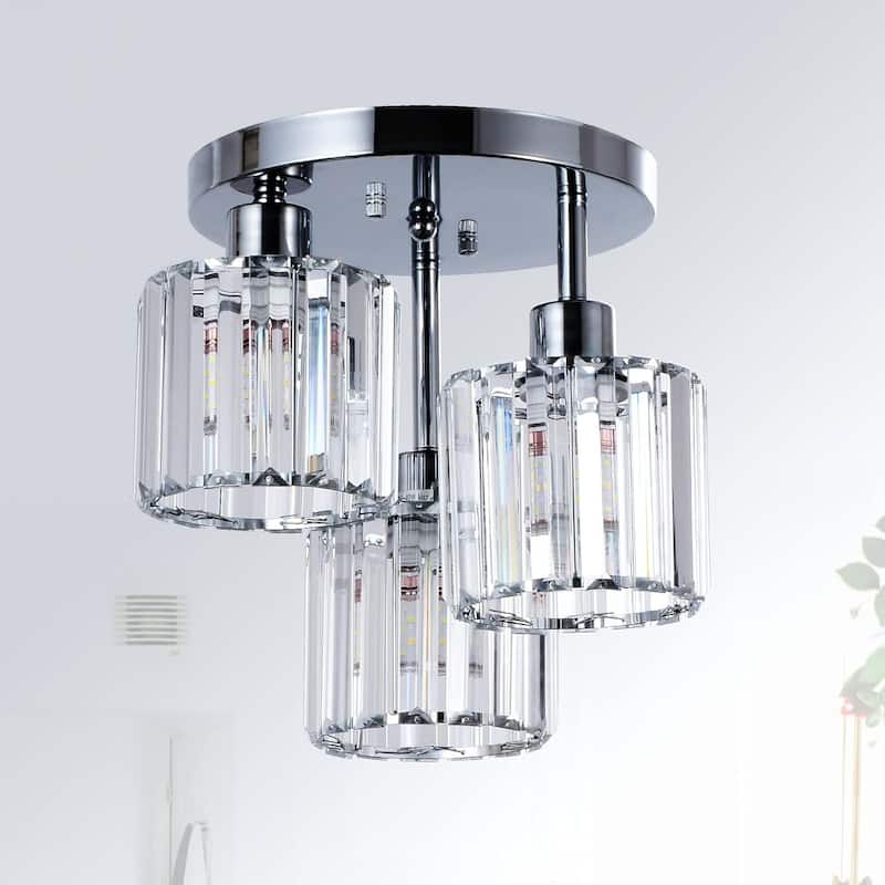 3-Light Semi Flush Mount Ceiling with Clear Crystal Shades