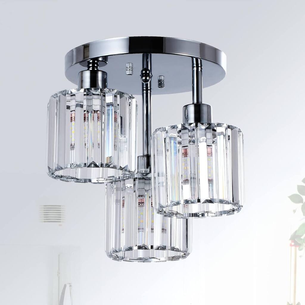 Semi Flush Mount Ceiling,3-Light Kitchen Mount, Hallway Light Fixtures Ceiling with Clear Crystal Shades