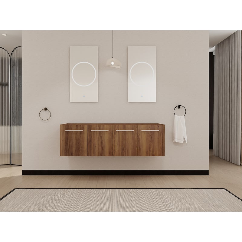 Modern 60 Inch Wall-Mounted Bathroom Vanity Base with Soft-Close Doors, No Sink Included