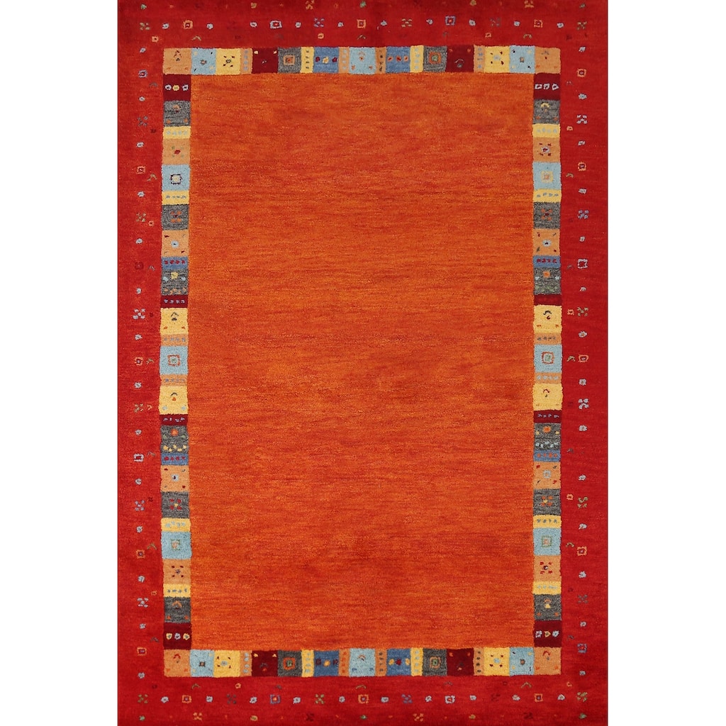 Orange Gabbeh Indian Area Rug Modern Handmade Wool Carpet - 5'3" x 7'7"