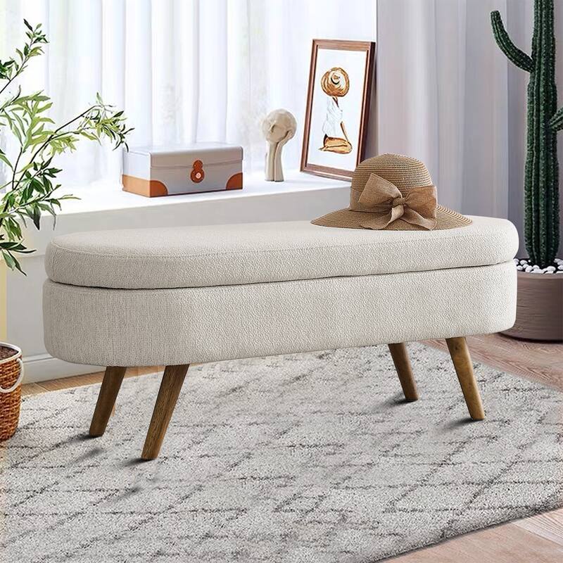 Modern Minimalist Linen Fabric Upholstered Storage Bench with Flip Top - Beige
