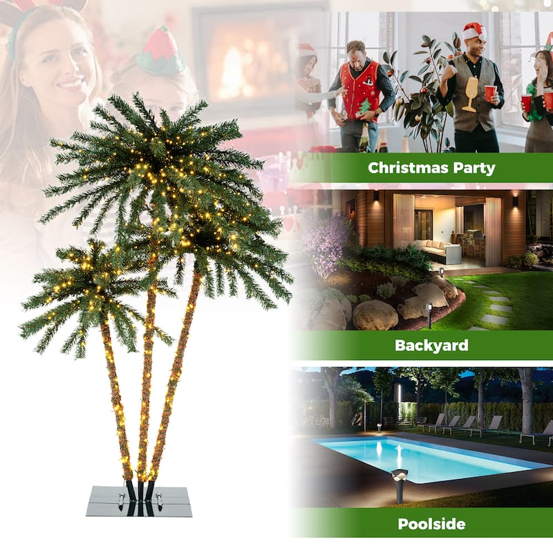 Gymax Artificial Lighted Palm Tree 6 FT Triple Coconut Plam Trees w/ - See Details