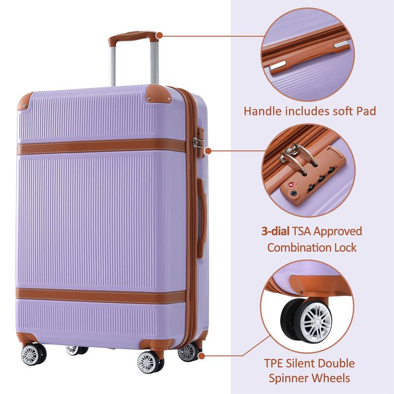 Luggage Sets, 3pcs ABS Hardside Expandable Suitcase w/Spinner Wheels Collision-Protection Angle TSA Lock