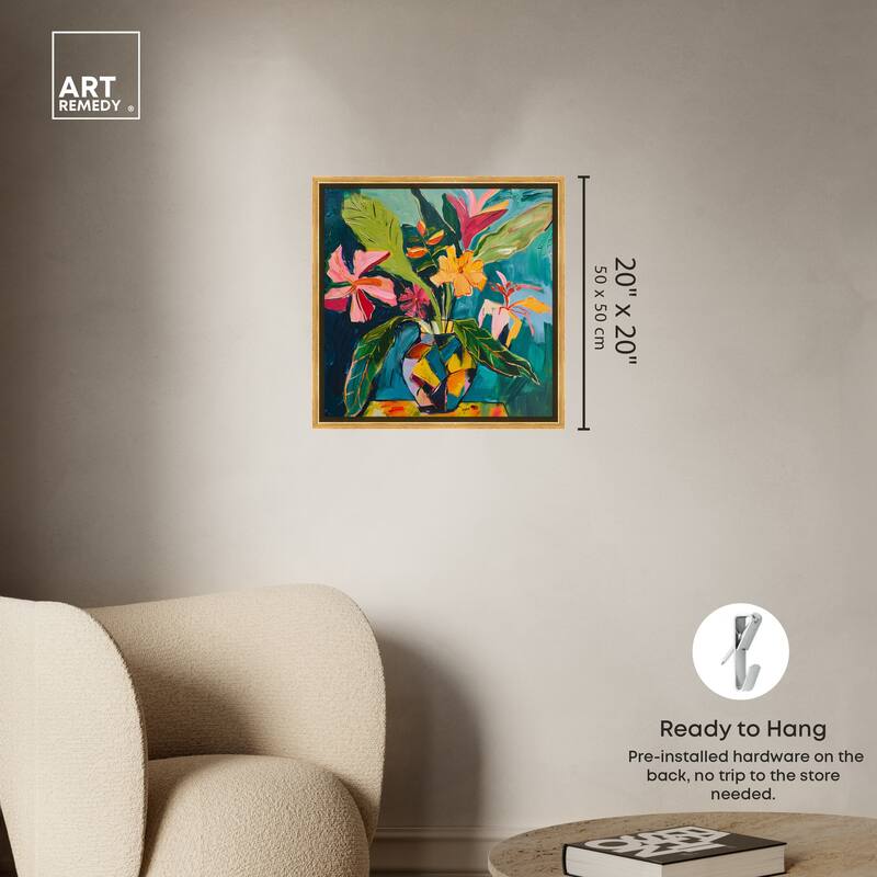 Art Remedy Vase Of Bright Tropical Flowers Ii Framed Flowers In Vase Paintings