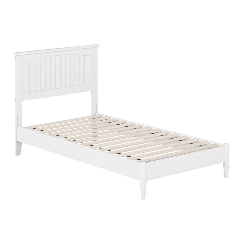 Low Profile Wood Platform Bed - Twin Size, USB Charger, Modern Design, Solid Frame, White Finish