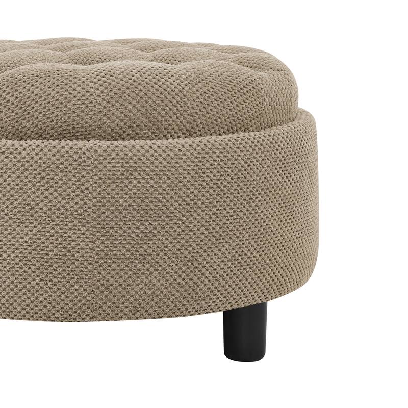25"Round Storage Ottoman with Tray,ModernTufted Fabric Circle Coffee Table with Storage,Upholstered Ottoman with Removable Top